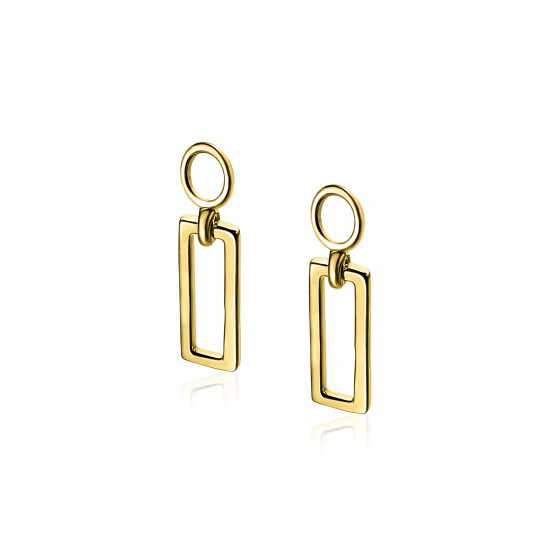 ZINZI zilveren oorbedels geel verguld open rechthoek 14mm ZICH1692G (zonder oorringen)
