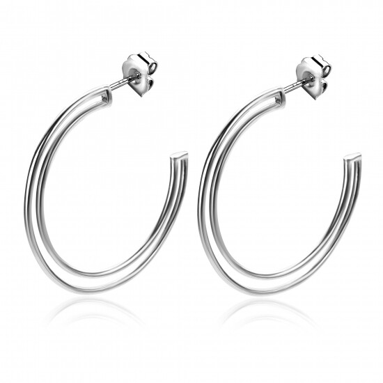 31mm ZINZI zilveren halve oorringen met stekers en dubbele buis 31x3mm ZIO2421L