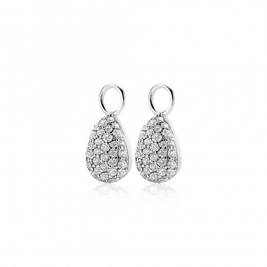 ZINZI zilveren oorbedels druppelvorm pavé wit ZICH1591 (zonder oorringen)