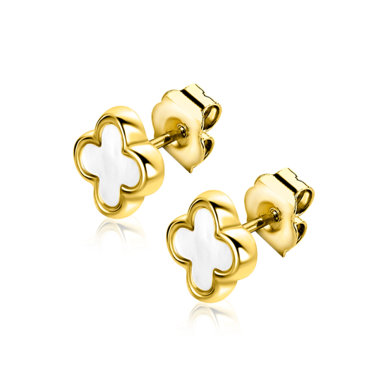8mm ZINZI gold plated zilveren klaver oorstekers met parelmoer ZIO-BF153
