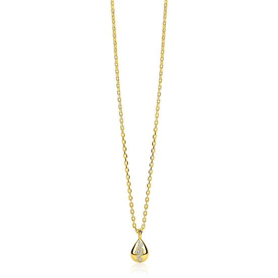 ZINZI gold plated zilveren ketting met druppelvormige hanger (14mm) bezet met witte zirkonia’s 42-45cm ZIC2871