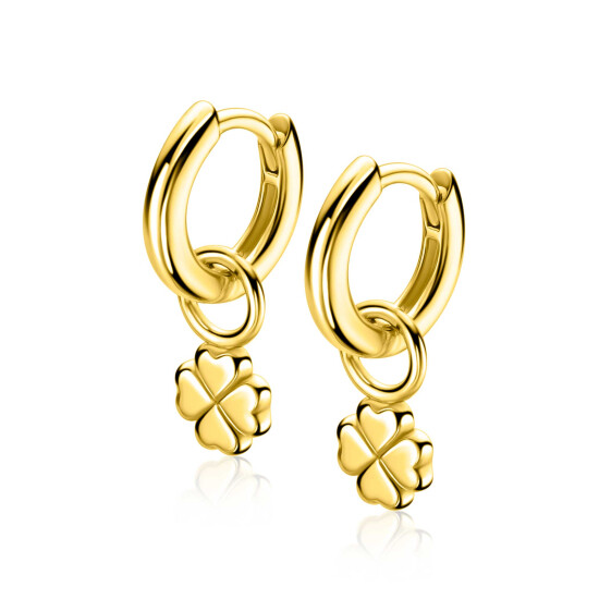 6mm ZINZI gold plated zilveren oorbedels in gladde klaver vier vorm ZICH2884G (zonder oorringen)