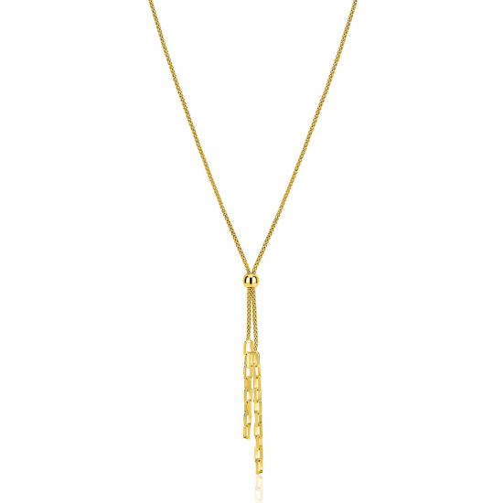 ZINZI gold plated zilveren Y-collier 43–46cm met popcorn schakel en twee bungelende kettinkjes ZIC2710G