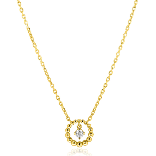 ZINZI goldplated zilveren ketting 45cm met ronde bolletjeshanger en bungelende witte zirkonia ZIC2816