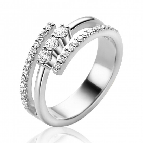 ZINZI zilveren multi-look ring (8mm breed) met 3 rijen, bezet met witte zirconia's ZIR2645C