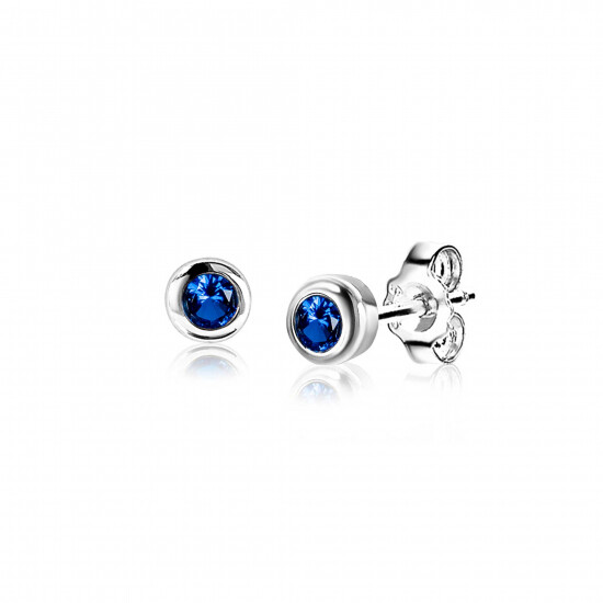 SEPTEMBER oorknoppen 4mm zilver met geboortesteen blauw saffier zirconia
