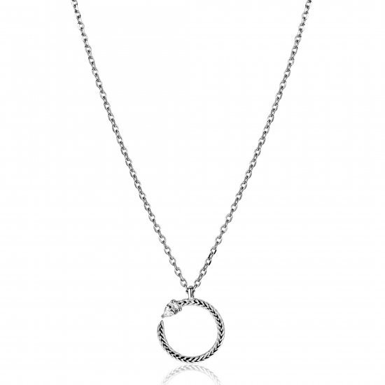 ZINZI zilveren ketting 42–45cm met ronde slang-hanger (15mm), bezet met peervormige witte zirkonia ZIC2722