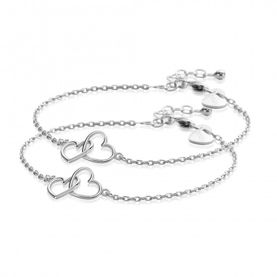 ZINZI set van 2 zilveren armbanden met 2 verbonden hartjes 16,5-19,5cm ZIA2513-SET