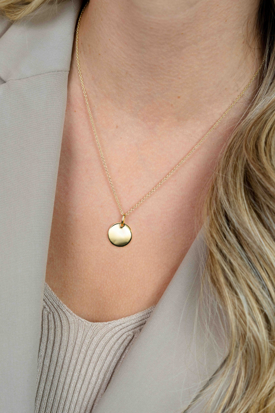 15mm ZINZI gold plated zilveren hanger glad rond plaatje voor gravure ZIH2345G15 (zonder collier)