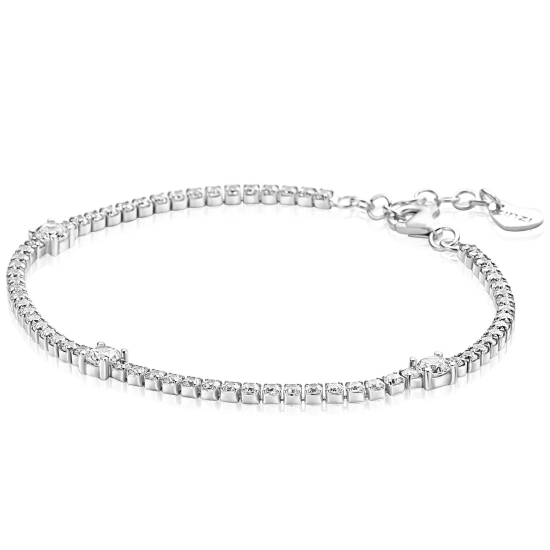 ZINZI zilveren tennisarmband 2,1mm breed bezet met witte zirkonia’s in verfijnde rijzetting, afgewisseld met drie grotere witte zirkonia's (4,3mm) in chatonzetting ZIA2894
