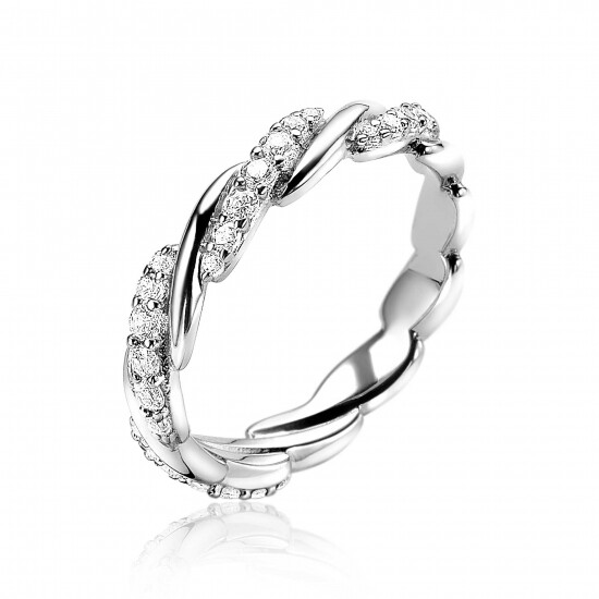 ZINZI zilveren ring verweven glad wit ZIR1781C