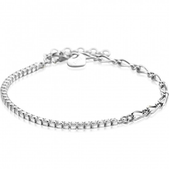 ZINZI zilveren fantasie schakel armband (2,3mm breed) waarbij de ene helft bezet is met witte zirconia's 17-20cm ZIA2460