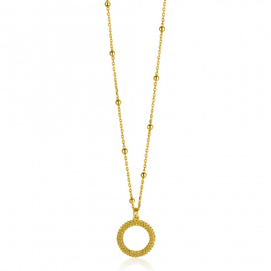 ZINZI gold plated zilveren ketting met kleine bolletjes en ronde hanger (12mm) met bolstructuur 42-45cm ZIC2704G