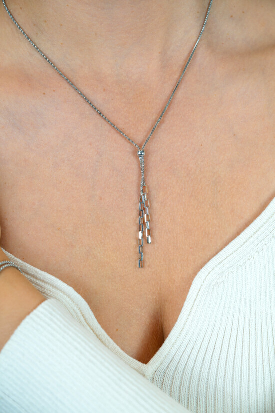 ZINZI zilveren Y-collier 43–46cm met popcorn schakel en twee bungelende kettinkjes ZIC2710