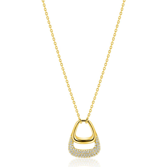 ZINZI goldplated zilveren ketting 45cm met stijlvolle dubbele hanger, bezet met witte zirconia's ZIC2806Y