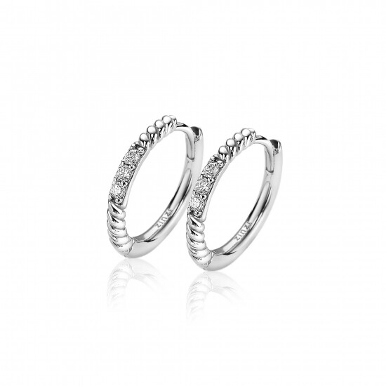 ZINZI zilveren oorringen gedraaid 16 x 2mm witte zirconia's ZIO2128