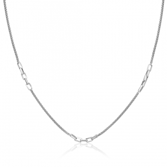 ZINZI zilveren popcorn schakelketting 45-48cm met drie paperclip schakelaccenten ZIC2709