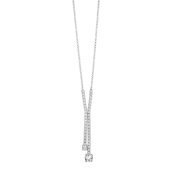 ZINZI zilveren Y-collier 45cm met luxe tennislook en witte zirkonia's in rijzetting met twee grotere witte zirkonia's ZIC2894
