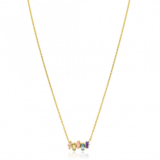 ZINZI gold plated zilveren ketting met multi-color rechthoekige kleurstenen 42-45cm ZIC2739
