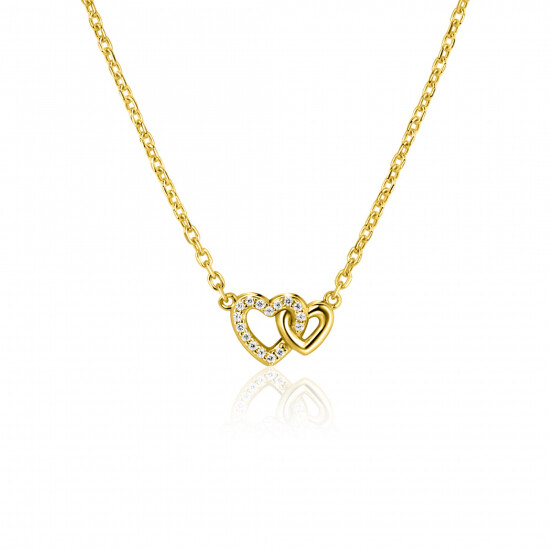 ZINZI gold plated zilveren ketting 42–45cm met verbonden hartjes, witte zirkonia's ZIC2493Y