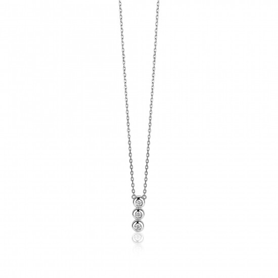ZINZI zilveren ketting 45cm met hanger rond wit ZIC1443