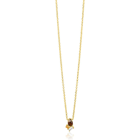ZINZI gold plated zilveren ketting met stijlvolle hanger bezet met bruine, champagne en witte zirkonia's 42-45 cm ZIC-BF142
