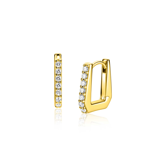 12mm ZINZI gold plated zilveren rechthoekige oorringen, strakke buis bezet met een rij witte zirkonia’s, luxe klapsluiting ZIO2878Y