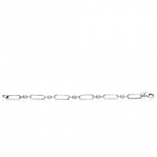 ZINZI zilveren schakelarmband met ovale schakels en bezet met vijf witte zirconia's in luxe vierpootszetting 18cm ZIA-BF85