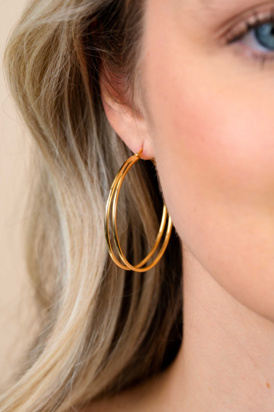 43mm ZINZI grote gold plated zilveren multi-look oorringen met dubbele buis. Met gemakkelijke bovensluiting ZIO2859G