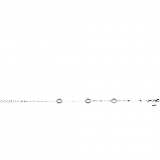 ZINZI zilveren armband met drie open rondjes (8,5mm) voorzien van een bolstructuur 17-20cm ZIA2704