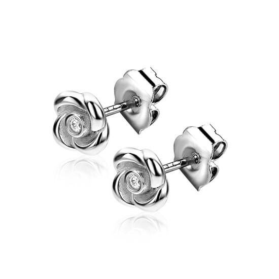 6mm ZINZI zilveren oorstekers met een roosje, bezet met witte zirkonia ZIO2872