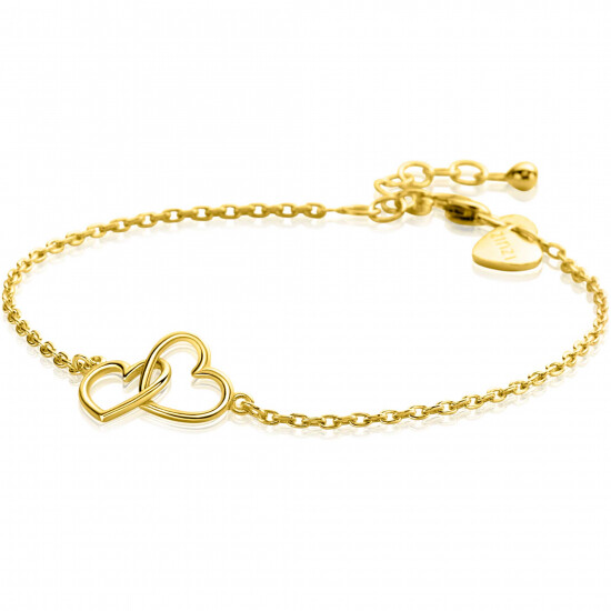 ZINZI gold plated zilveren armband met 2 verbonden hartjes 16,5-19,5cm ZIA2513G