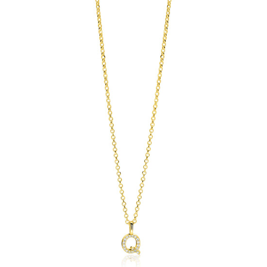ZINZI gold plated zilveren letter hanger Q bezet met witte zirkonia's ZIH2828-Q (zonder ketting)
