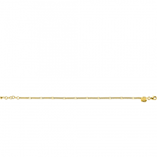 ZINZI gold plated zilveren gourmet schakelarmband met tien zonnestralen-plaatjes (3mm breed) ZIA2713G
