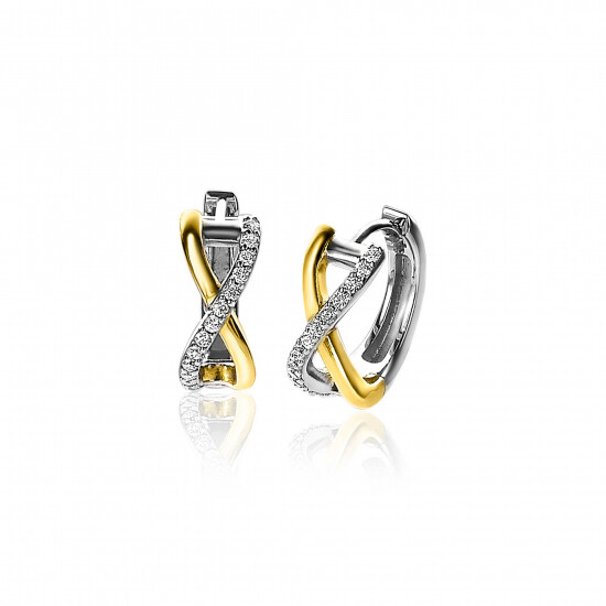 ZINZI zilveren bicolor oorringen cross-over met witte zirconia's 15x5mm ZIO2234