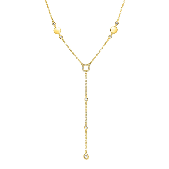 ZINZI gold plated zilveren Y-collier 45cm met glimmende ronde elementen en bezet met fonkelende witte zirkonia's ZIC2909