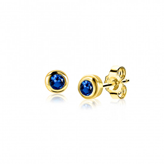 SEPTEMBER oorknoppen 4mm gold plated met geboortesteen blauw saffier zirconia
