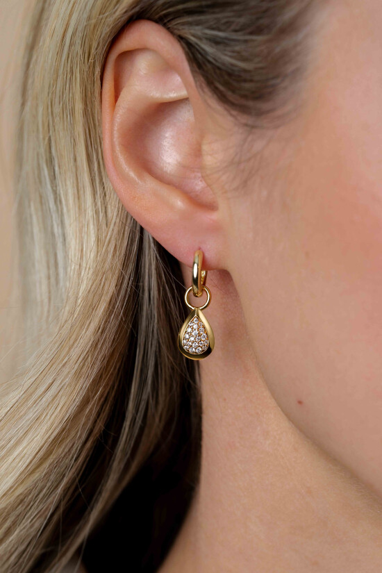 ZINZI gold plated zilveren oorbedels druppel wit ZICH1768G (zonder oorringen)