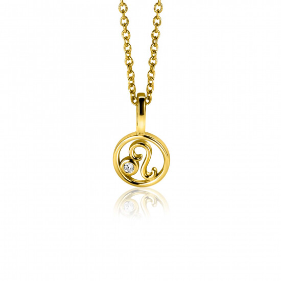 9mm ZINZI gold plated zilveren Leeuw sterrenbeeldhanger bezet met witte zirconia ZIHY-LEE (zonder collier)