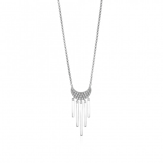 ZINZI zilveren ketting halve maan staafjes wit 40-45cm ZIC1579