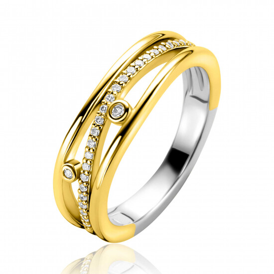 ZINZI gold plated zilveren multi-look ring (6mm breed) in golvend design bezet met witte zirkonia's ZIR2685C