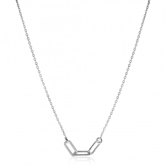 ZINZI zilveren schakel ketting 45cm met drie paperclip schakels, glad bewerkt witte zirconia's ZIC2330