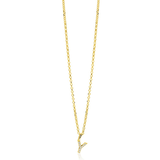 ZINZI gold plated zilveren letter hanger Y bezet met witte zirkonia's ZIH2828-Y (zonder ketting)
