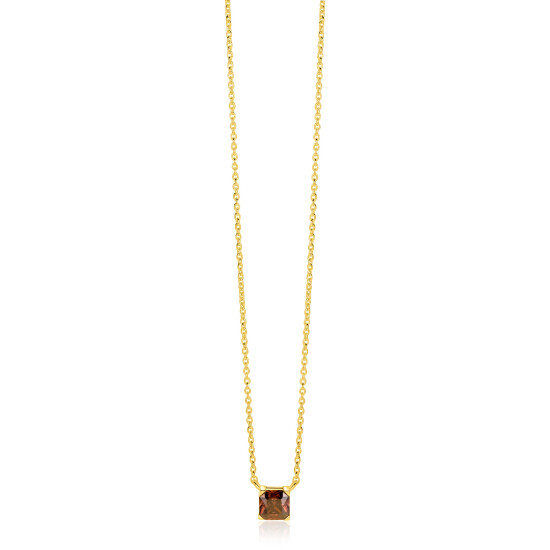 ZINZI gold plated zilveren ketting met vierkante bruine zirkonia 6mm 42-45cm ZIC-BF141

