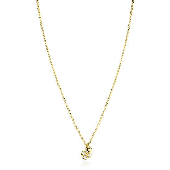 ZINZI goldplated zilveren ketting 45cm met klavertje vier en hartje hanger ZIC2783Y
