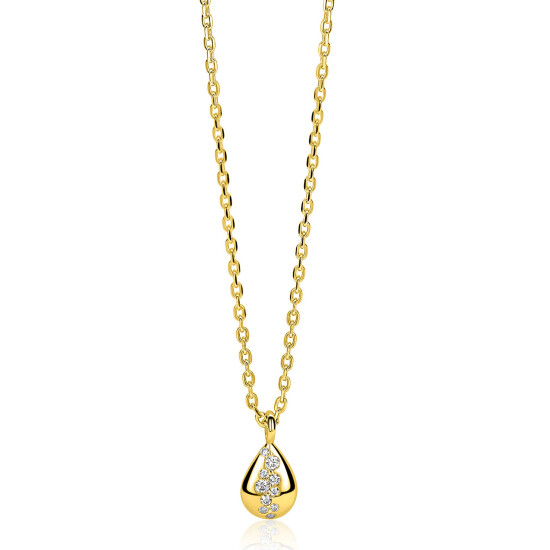 ZINZI gold plated zilveren ketting met druppelvormige hanger (14mm) bezet met witte zirkonia’s 42-45cm ZIC2871