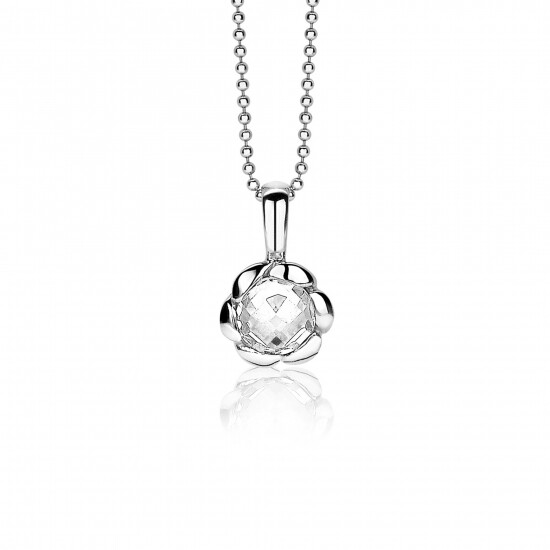 ZINZI zilveren hanger bloem wit ZIH1601 (zonder collier)