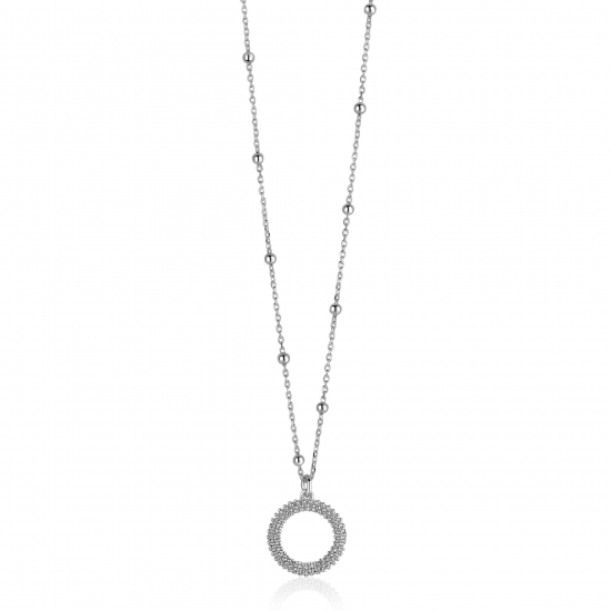 ZINZI zilveren ketting met kleine bolletjes en ronde hanger (12mm) met bolstructuur 42-45cm ZIC2704