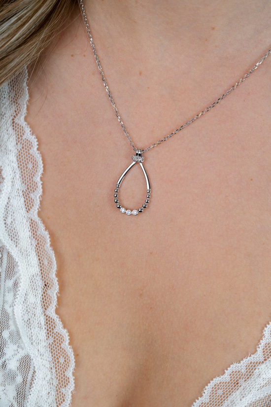 ZINZI zilveren ketting 45cm met open druppelvormige hanger, met bolletjes en drie witte zirkonia’s ZIC2839