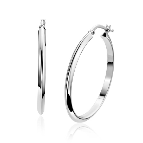 35mm ZINZI zilveren oorringen met gladde buis 3mm breed en handige bovensluiting ZIO2857